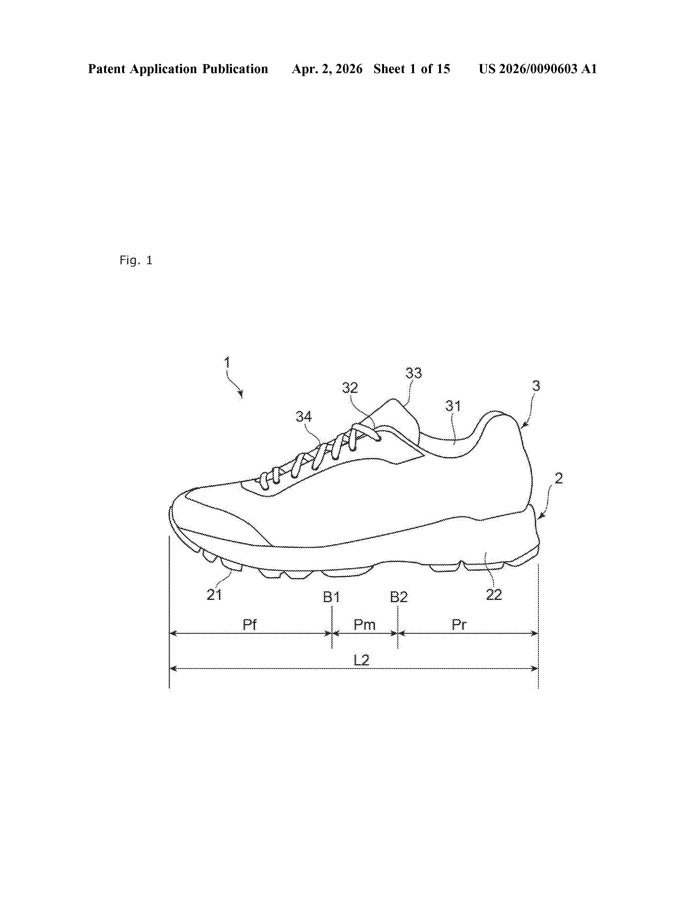 Patent drawing: shoe with plate zones marked along its length