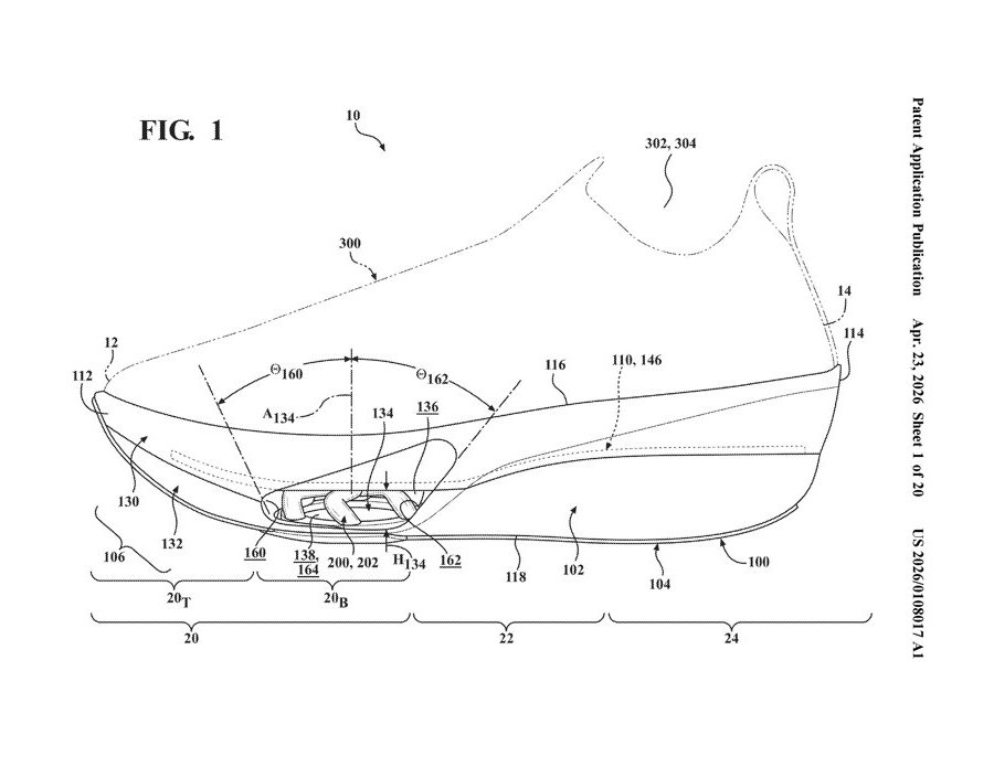 Patent drawing: midsole with flexible struts
